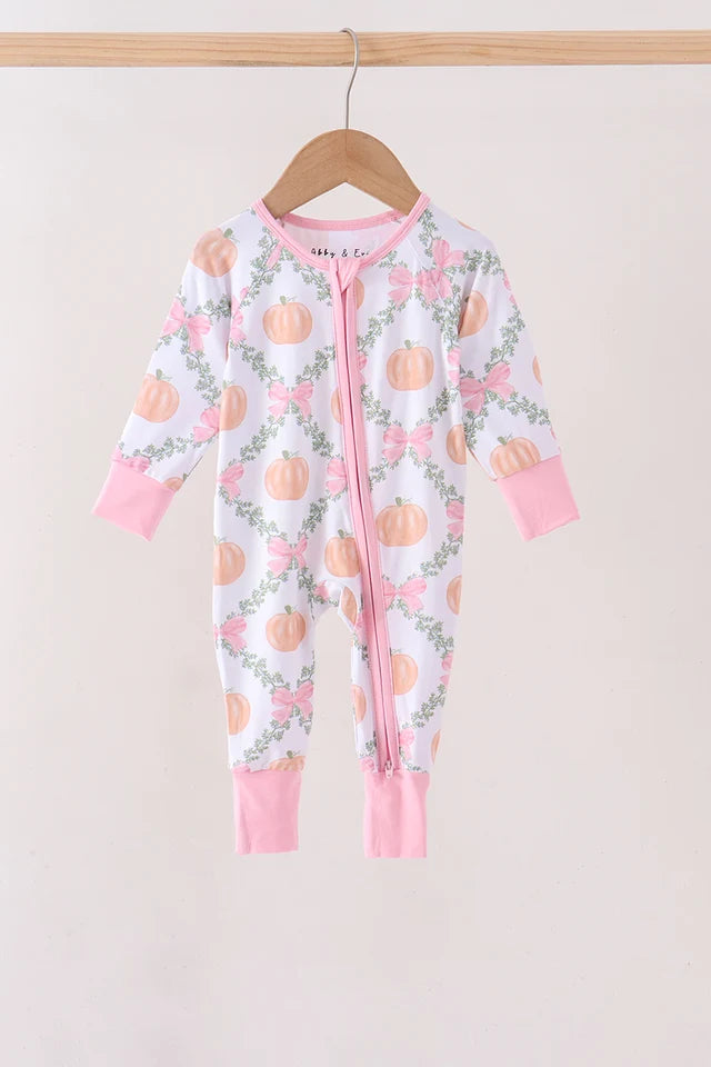 Pink Pumpkin Bow Bamboo Zip Sleeper