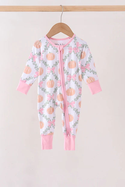 Pink Pumpkin Bow Bamboo Zip Sleeper