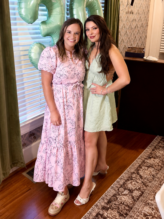 Embroidered Flower Maxi Dress - Light Pink