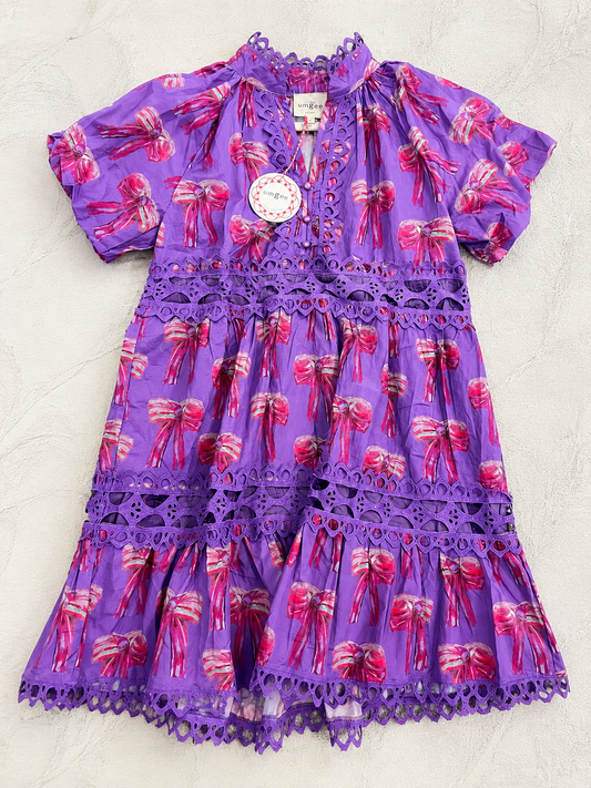 Purple Bow Eyelet Dress