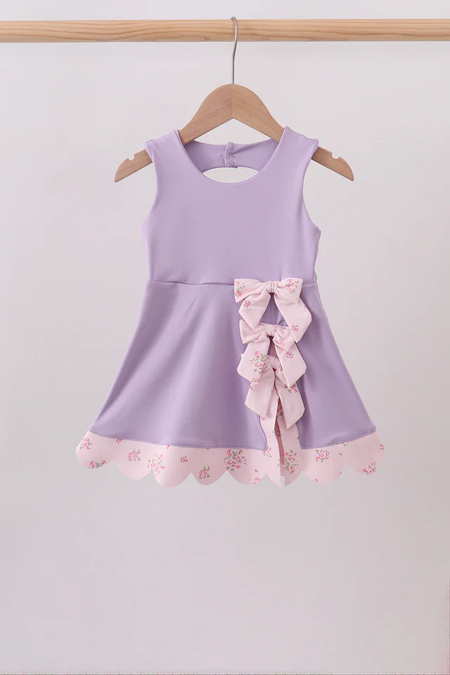 Lavender Floral Bow Scalloped Dress