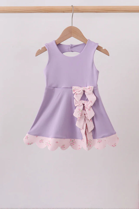 Lavender Floral Bow Scalloped Dress