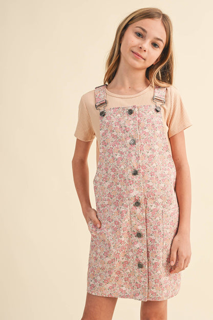 TWEEN KIDS GIRLS FLORAL OVERALL DRESS (7-14)