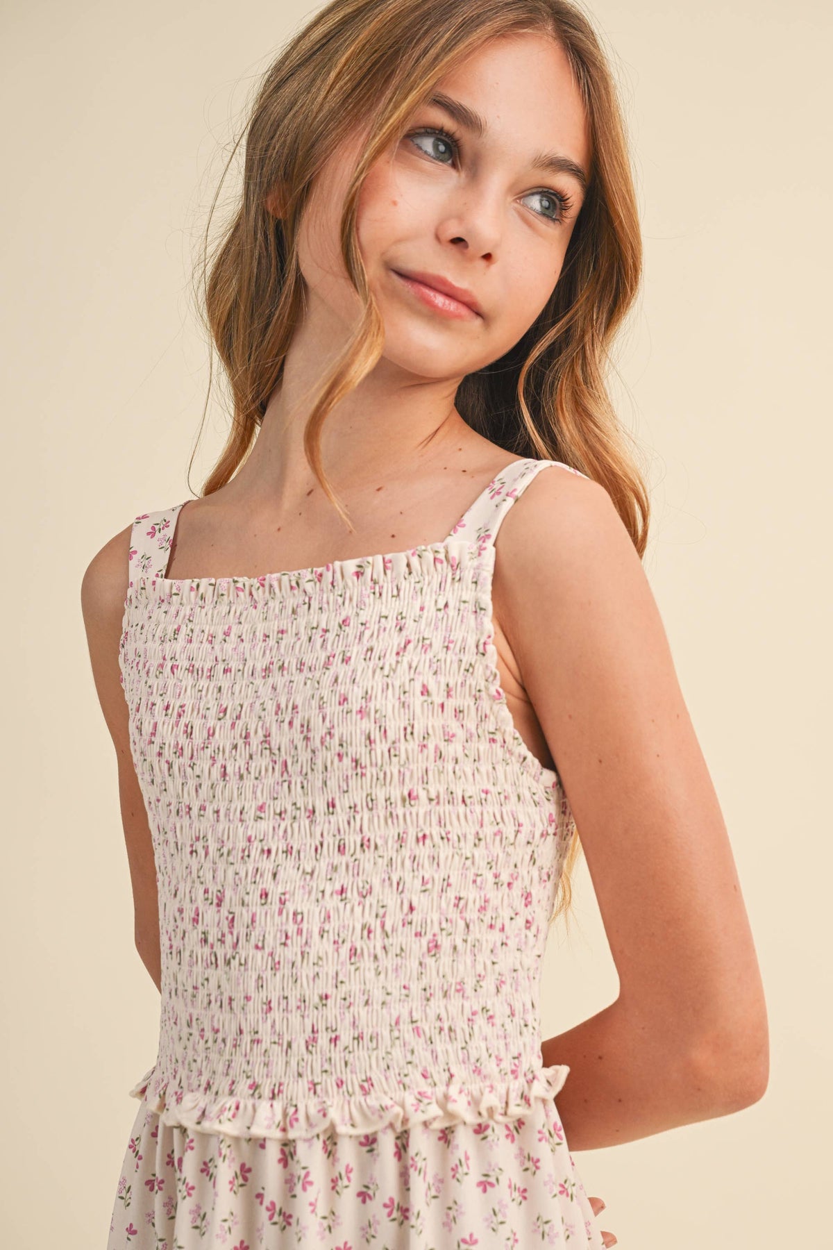 TWEEN GIRLS KIDS SMOCKED TIERED MIDI DRESS (7-14)