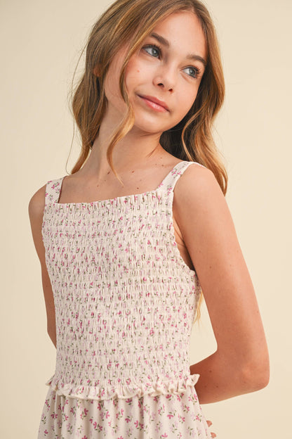 TWEEN GIRLS KIDS SMOCKED TIERED MIDI DRESS (7-14)