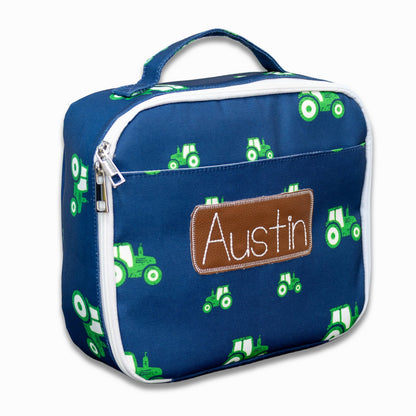 Insulated Lunch Bag - Tractors on Navy