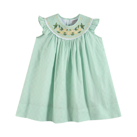 Mint Daisy Smocked Bishop Dress
